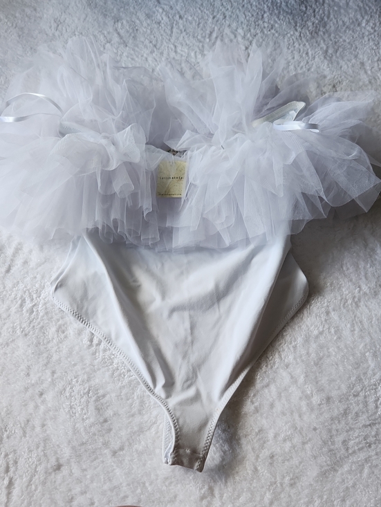 Intimately By Free People Tops - Intimately By Free PeopleWhite Ruffled Tulle One-Piece Bodysuit - M